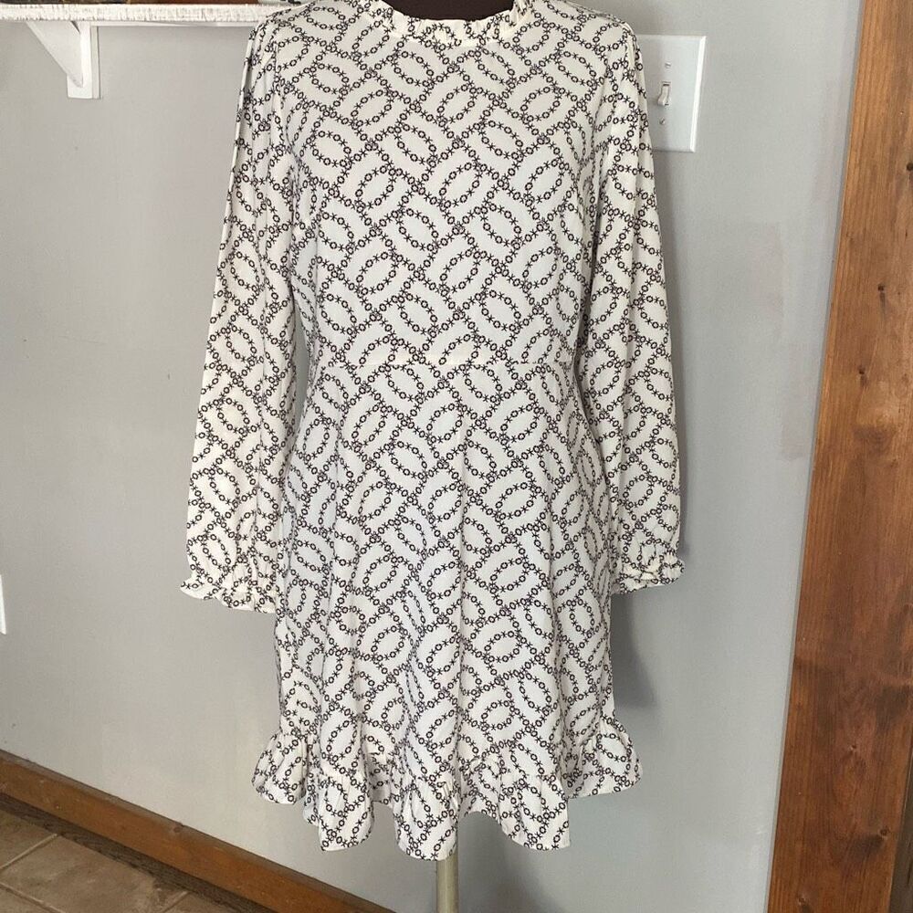 NWY Loft‎ ruffle flounce dress black and white floral women’s size 8
